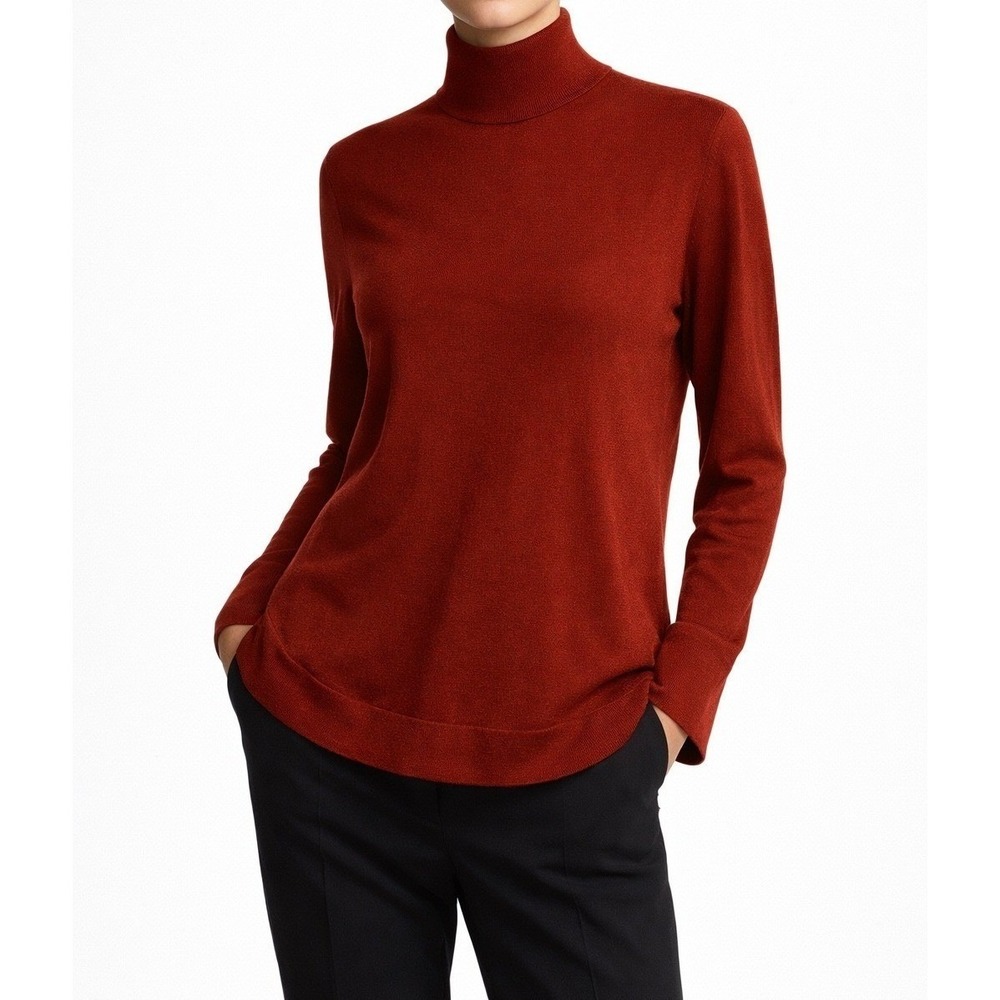 Akris Punto 100% Wool Turtleneck Sweater Rust Luxury Minimalist Womens 10